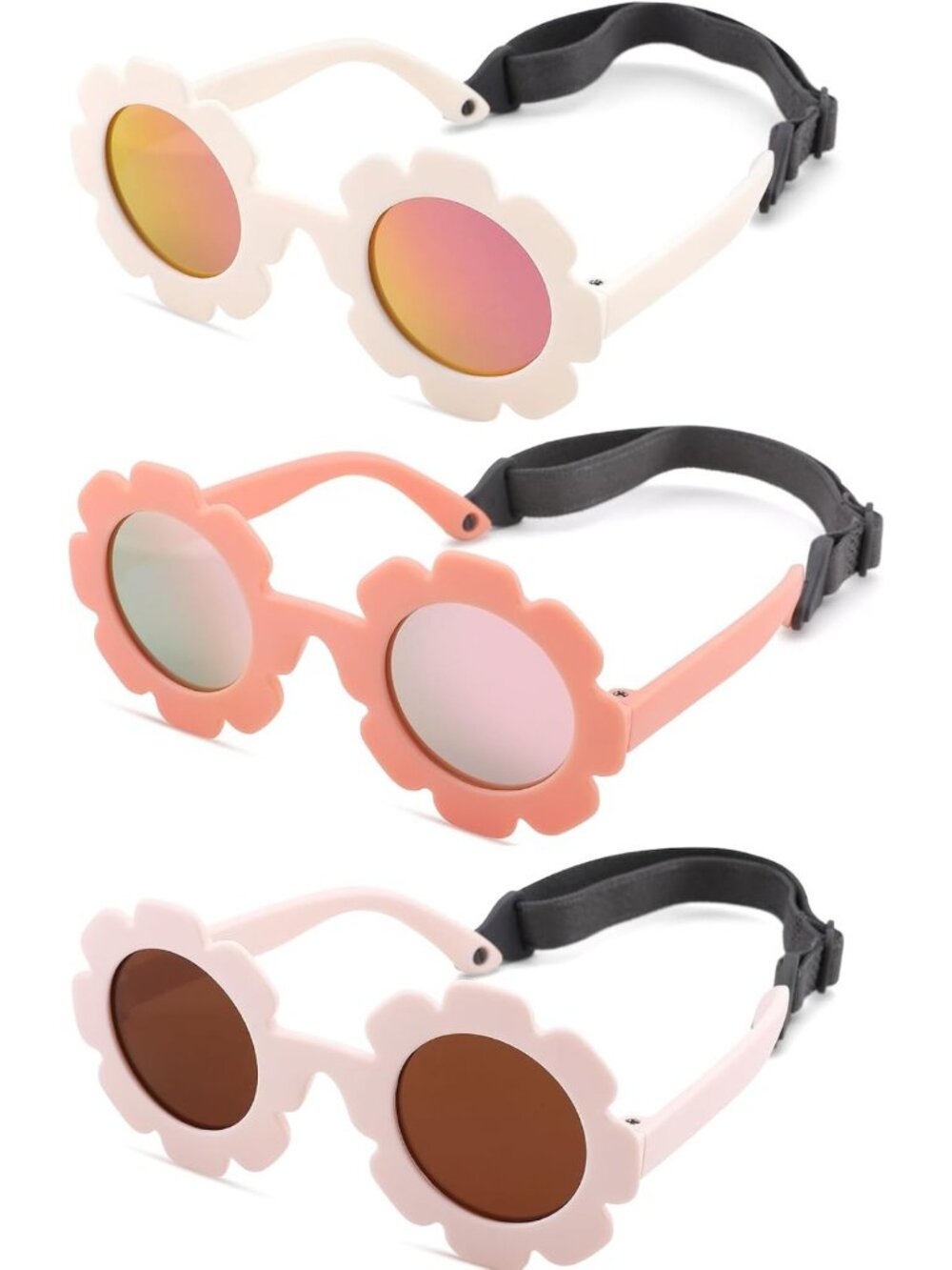 Polarized Infant Sunglasses with Strap - Unbreakable Floral Baby Shades 0-12M